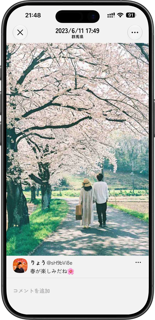 写真にコメントがついた画面